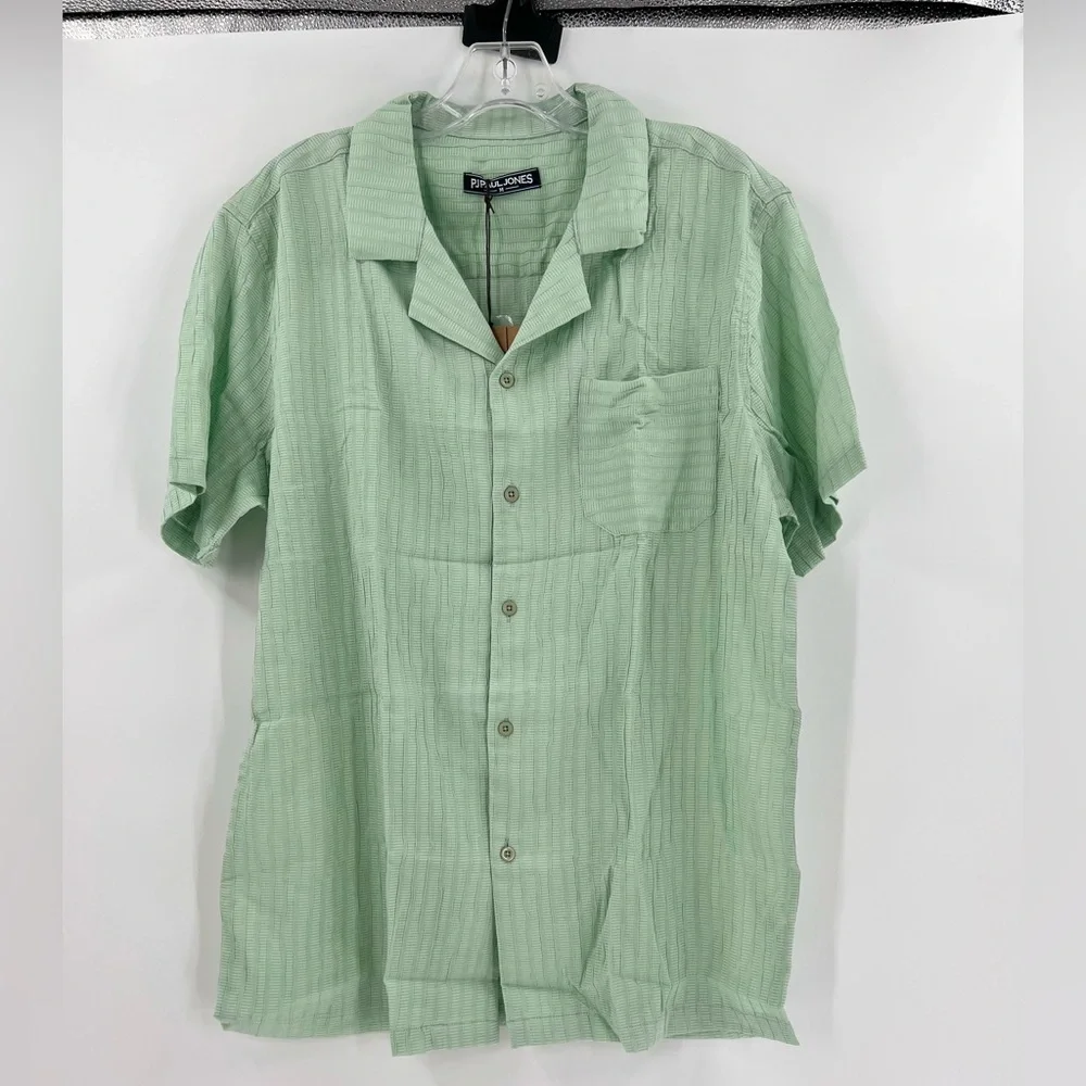 PJ PAUL JONES Mens Button Down Shirt Casual Short Sleeve Shirts medium